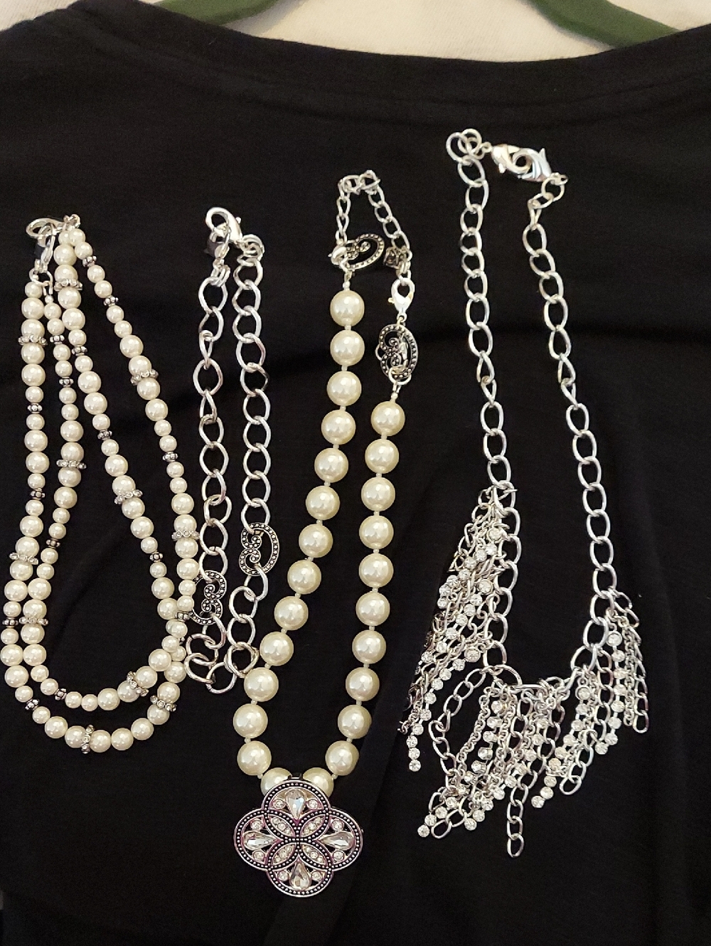 Premier Designs White Pearl and Silver-Tone Multi-Strand Necklace Set
